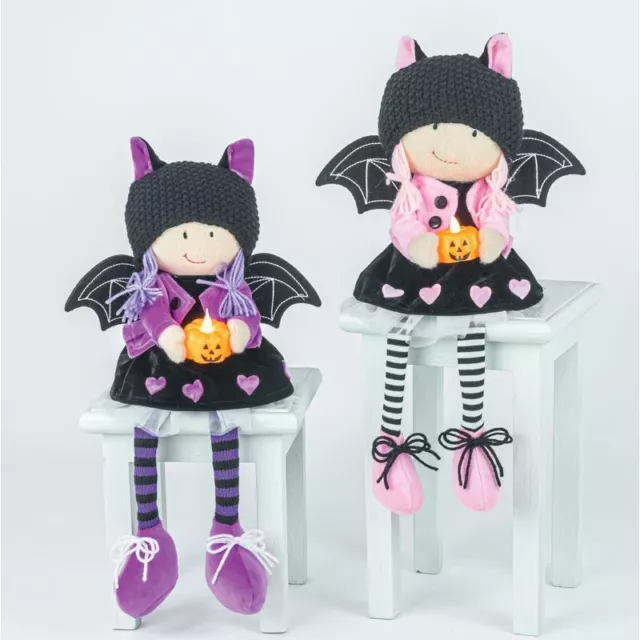 BAT GIRL PUMPKIN LIGHT UP DANGLE LEG SET of 2 Halloween Decor *SHIPS WITHIN 15