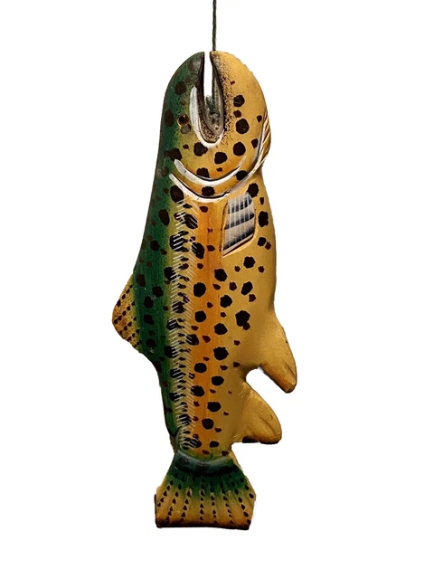 Vintage Colorful Carved Wooden Fish Hand Painted Wood Wall Decor Fishing Cabin