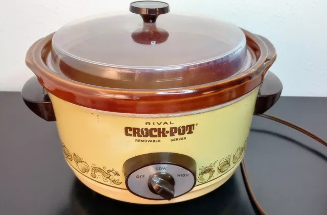 5 QT Vintage Rival Crock Pot Fruit Vintage Crockpot Crock-pot 3355-603  Electric Slow Cooker Simmer Pot 5QT Large Round Lid Footed Garden 
