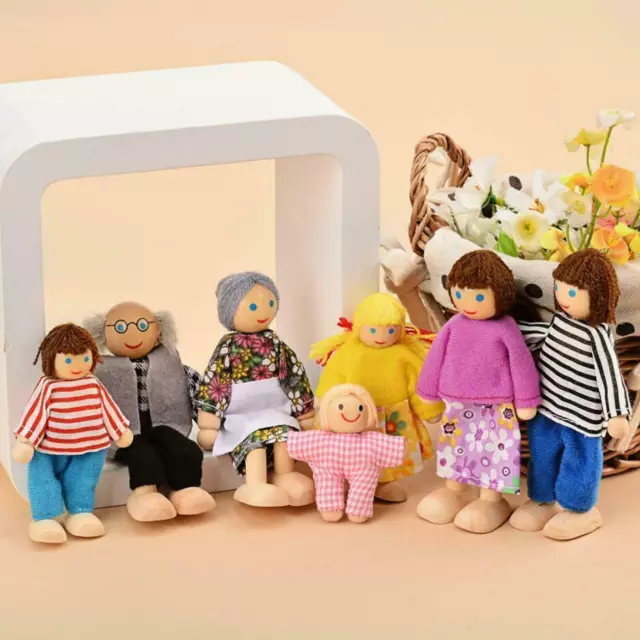 7 Room People Wooden Furniture PlaySet Dolls House Miniature Doll Toys Kids 2