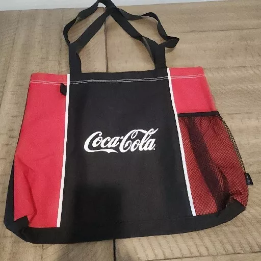 Coca Cola Tote Bag Advertisement Gemline Red Black Canvas Mesh Bottle Holder