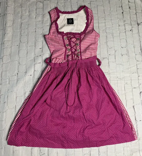 Almenrausch German Bavarian Authentic Dirndl Dress Size 38 Pink Apron