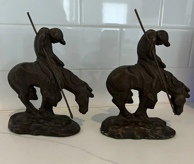 Heavy Cast Iron "End of the Trail" Bookends Set of 2 Vintage Mid 20th Century
