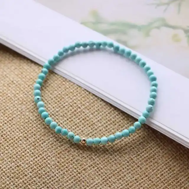 Bracelet manchette 4 mm perles turquoise naturelles chanceuses spiritualité sept chakras