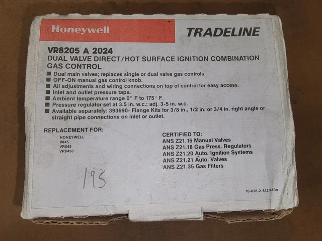 Honeywell VR8205A2024 Dual Valve Direct HSI Combination Gas Control