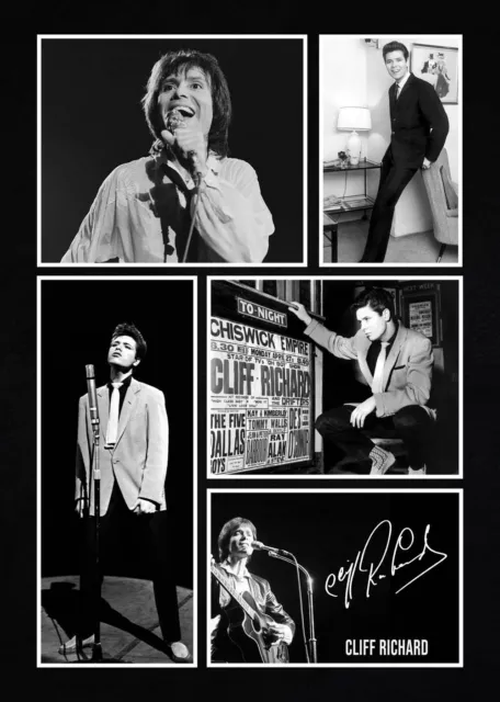 SIR CLIFF RICHARD Signed Pre Print Autograph A4 Montage PHOTO Gift Print