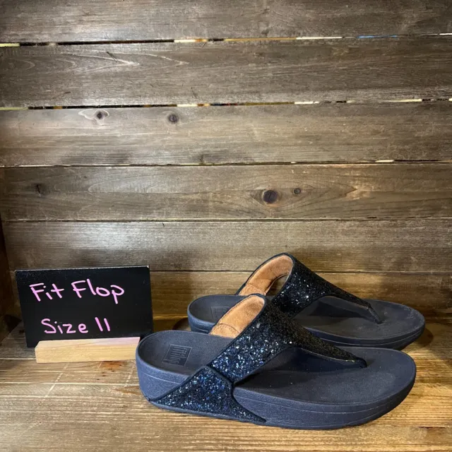 Womens FitFlop LuLu Glitter Blue Thong Comfort Flip Flops Sandals Size 11 M GUC