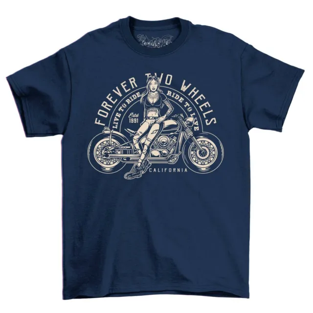 Forever Wheels Girl Biker Unisex T-Shirt Motorcycle Café Racer Short Sleeve Top