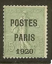 FRANCE PREO 25"SEMEUSE POSTES PARIS 1920" NEUF (x)