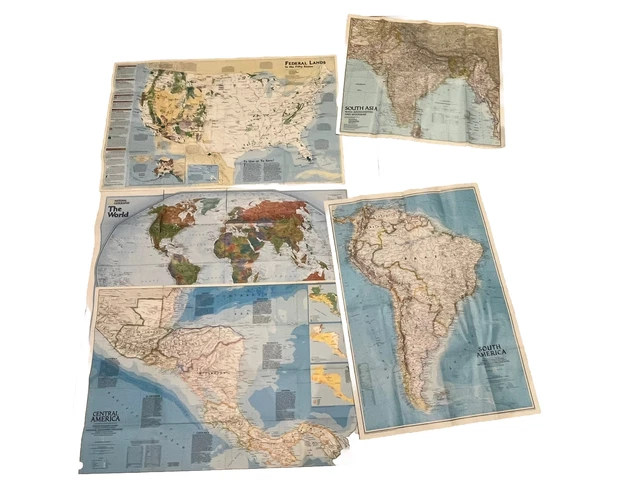 Bulk Lot 5x National Geographic Maps USA,Central & South America South Asia