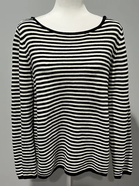 EILEEN FISHER Size XL Organic Cotton Chenille Black White Soft Striped Sweater