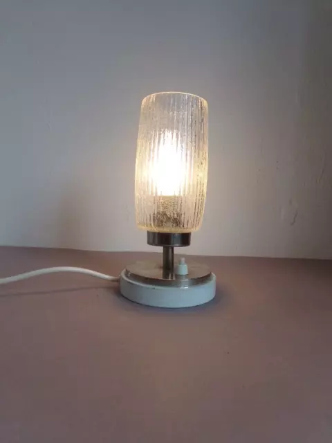 Vintage Nachttischlampe Glas Chrom Kunststoff 70er 80er Jahre