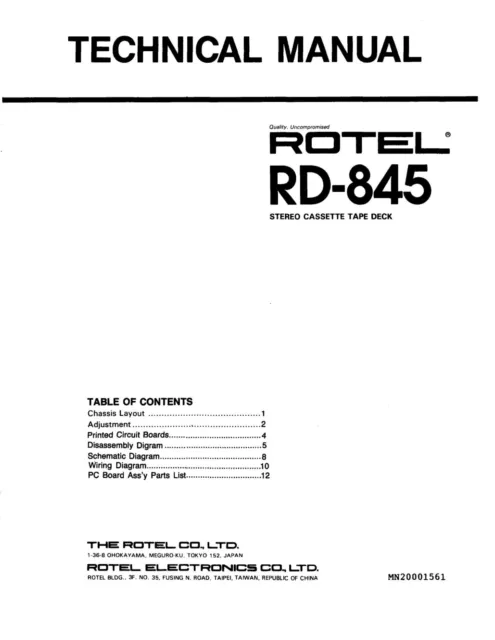 Service Manuel D'Instructions pour Rotel RD-845