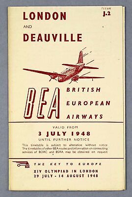 Bea British European Airways & Air France Airline Timetable Deauville July 1948
