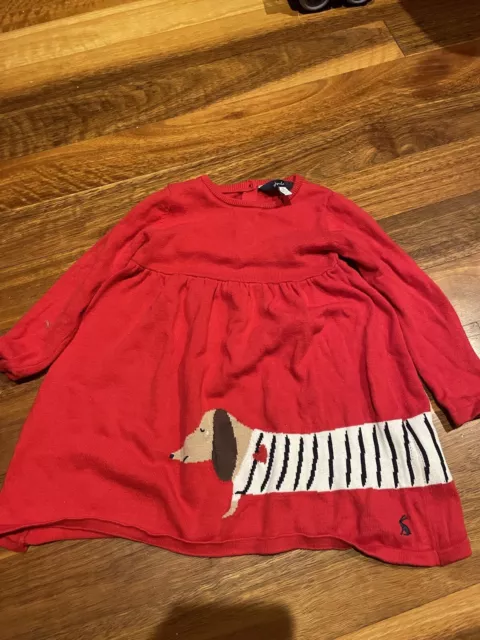 Joules Baby Girl Knit dachshund Red Dress Size 1 EUC