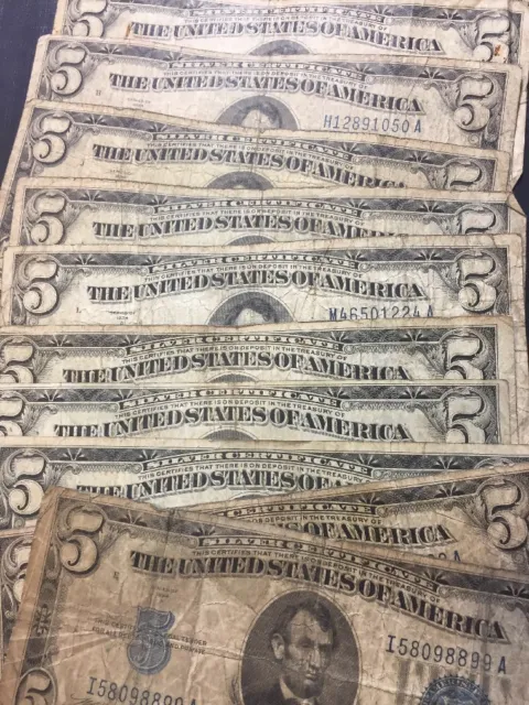 1934 Well Circulated Five Dollar ($5) Silver Certificate Bill - Buying 1 Note 3