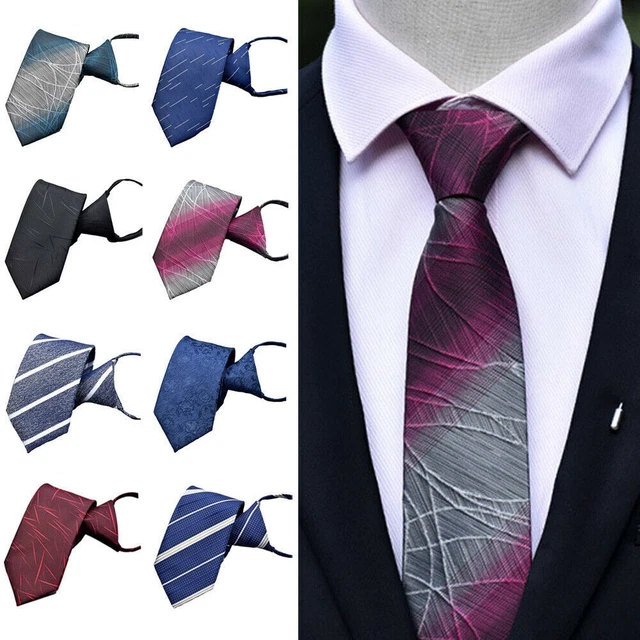Men's Striped Color Ready Knot Pre Tied Formal Zipper Tie Neck Wedding Prom Wear