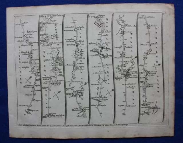 Original antique road map, England, Oxfordshire, Wales, John Senex, 1757