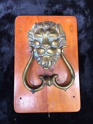 Antique Hand Etched Brass Lion's Head Door Knocker