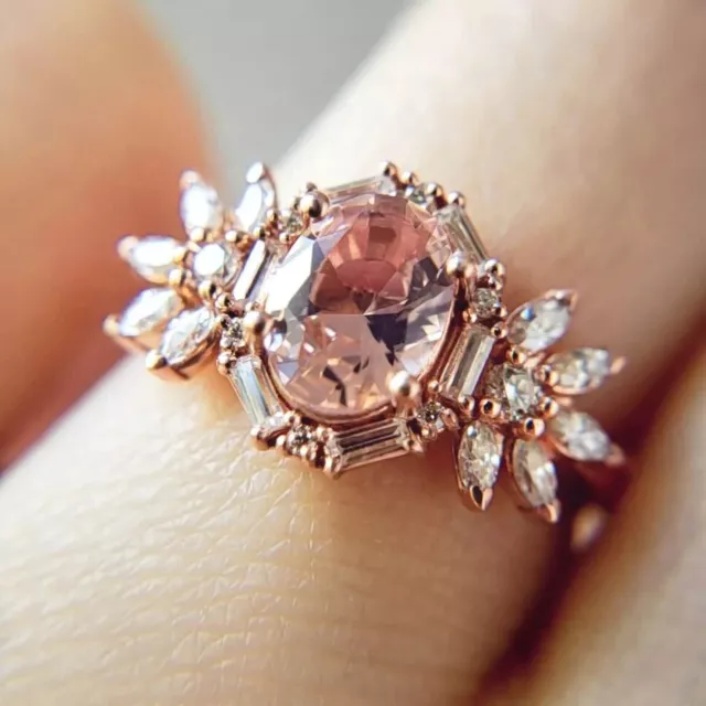 Magnifique bague Morganite Ring 925 bague en pierre vintage en argent... 3