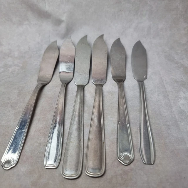 LOT DE 6 couteaux à poisson dépareillés en métal argenté vintage EUR — free download