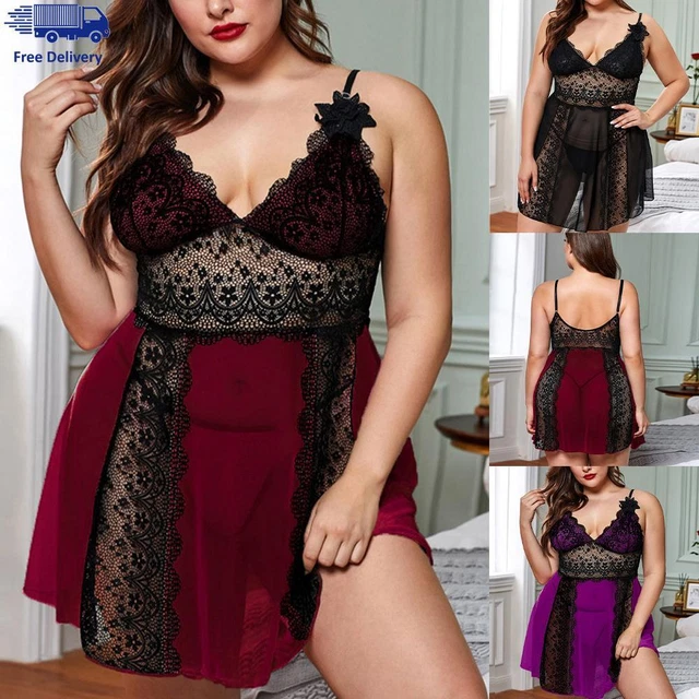Plus Size Womens Sexy Lace Lingerie Nightwear Babydoll Sleepwear Nightdress US