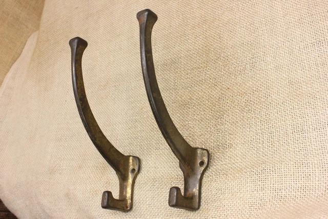 2 Old Coat Hooks Clothes Tree Bath Robe Hangers Patina Brass Craftsman House