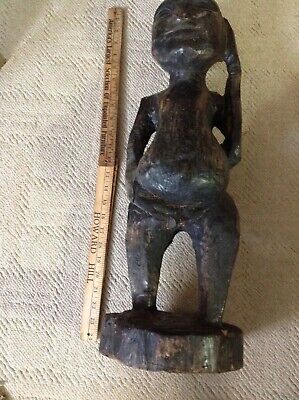 Primitive Benin?African Tribal Carved Wood 24"Large Figural Old Folk Art Log Man
