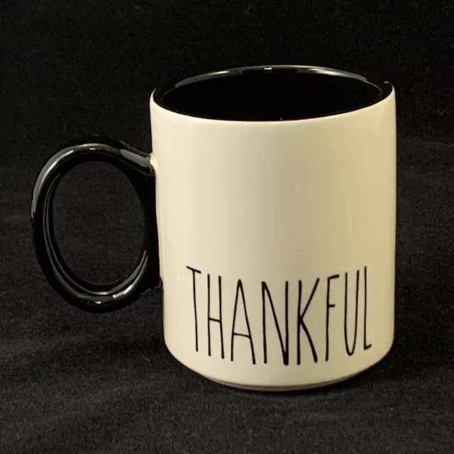 Thankful Coffee Mug Black White Thanksgiving Fall Winter Tea Cup Not Rae 14 oz