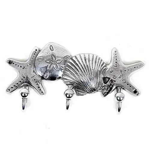 Sea Shell  and Starfish Decorative Triple Silver Metal Wall Hook 25763