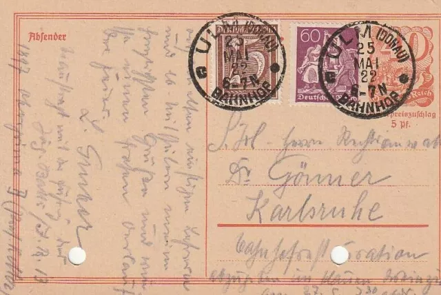 Allemagne Empire Entier Postal Circule 25.5.1922 Bon Etat