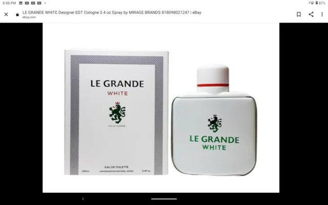 LE GRANDE WHITE Eau de Toilette Men's Cologne 3.4 oz Perfume Impression