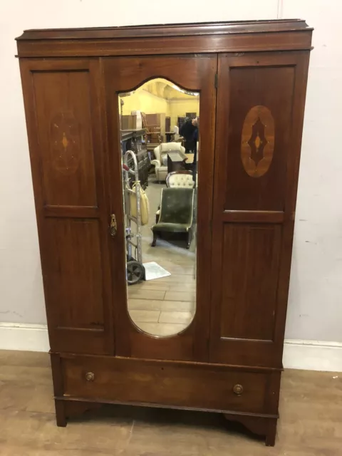 Vintage Mahogany  Mirrored Door Wardrobe With Drawer Below