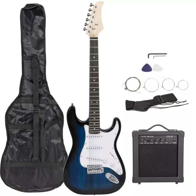 39" Blue Full Size Electric Guitar with Amp, Case Accessories Pack for Beginners