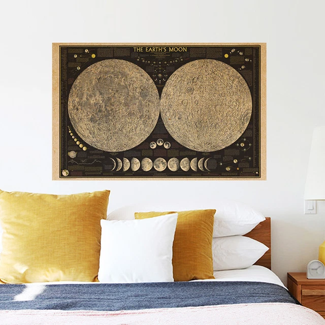 NATIONAL GEOGRAPHIC MAP The Earth's Moon Vintage Poster Wall Chart Home ...