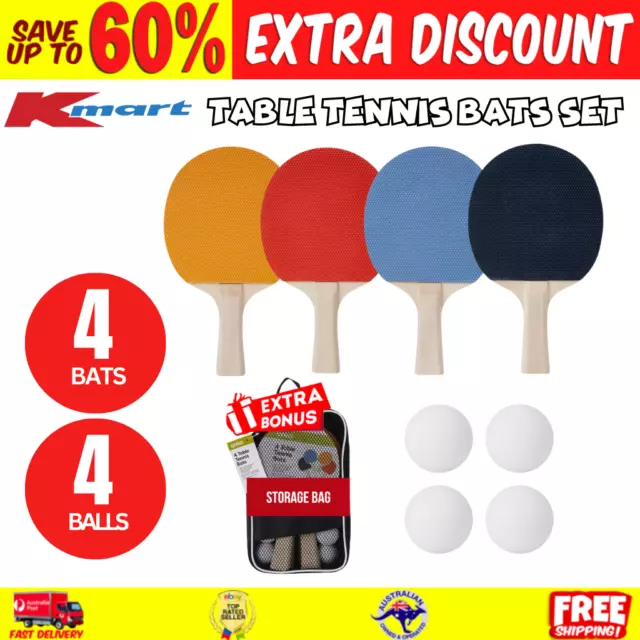 4 Player Table Tennis/Ping Pong Set 4 Racquet Bats 4 Balls with Storage Bag