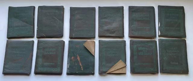 Lot Of 12 Antique Little Leather Library Books Sherlock Holmes Tennyson Etc.