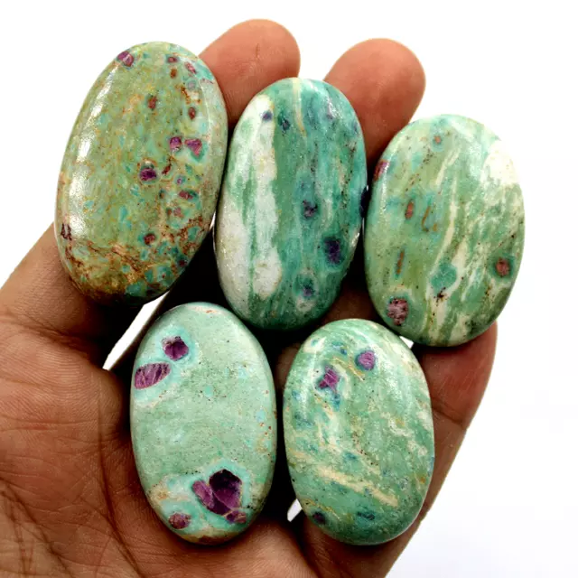 357 Cts Natural Ruby Fuchsite 38mm-46mm Oval Cabochon 5 Pcs Loose Gemstones Lot