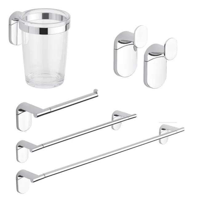 Set Accessori Appoggio Bagno Cromato Acciaio Inox Fissaggio A Muro 4 Pezzi Kit