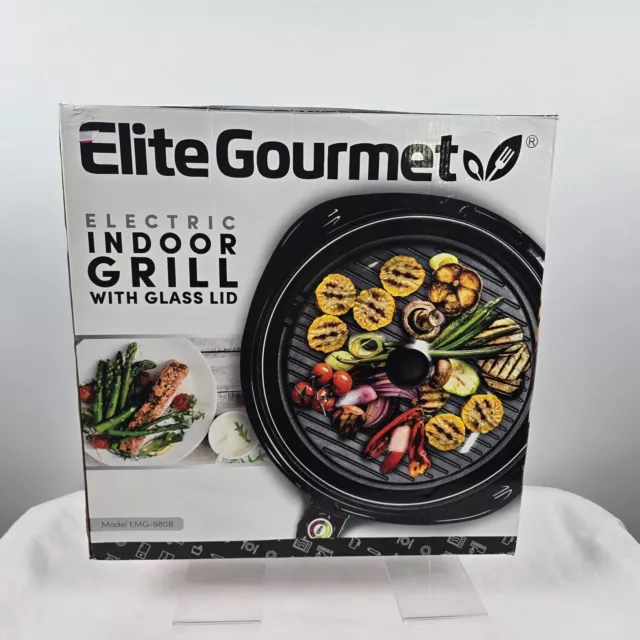 NIB Elite Gourmet EMG-980B Electric Indoor Nonstick Grill, Dishwasher Safe 14"