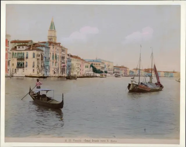 Italie, Venise, le Grand Canal vers San Marco, ca.1880, tirage vintage aquarellé