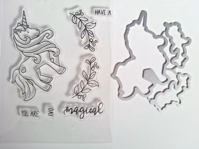 7 Clear Silicone Stamps Die Set Unicorn Sentiment Garlands Card Making Scrapbook
