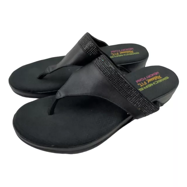 SKECHERS Relaxed Fit Memory Foam Black Platform Thong Sandal Flip Flop Sz 9