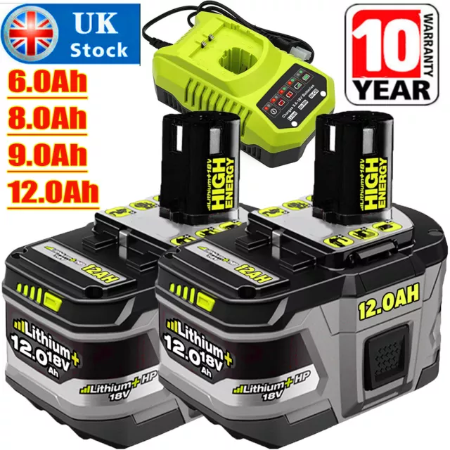 2x 18V For Ryobi P108 ONE+ PLUS 9Ah 6.0Ah Battery & Charger RB18L50 RB18L60  P108