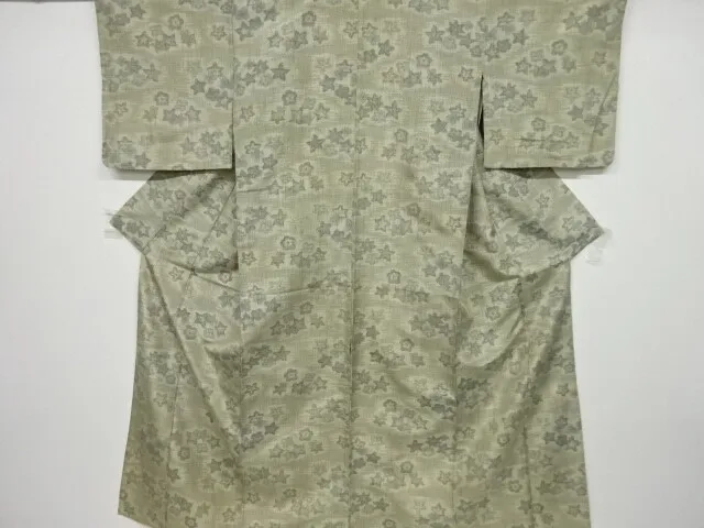 6699896: Japanese Kimono / Antique Hitoe Kimono / Tsumugi / Woven Haze & Flower