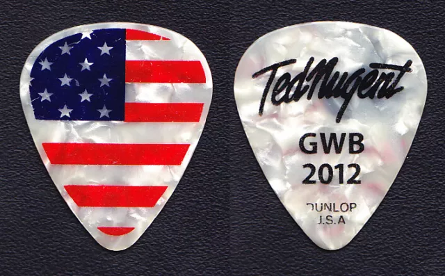 Ted Nugent Signature US Flag White Pearl Guitar Pick - 2012 Tour