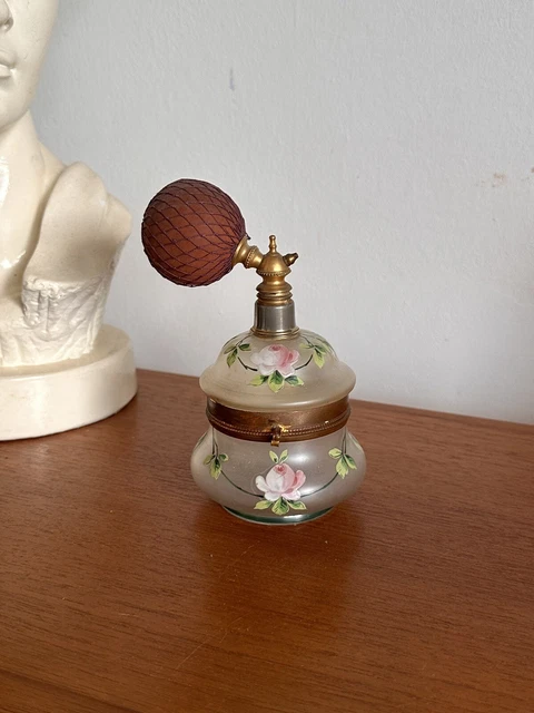 Rare Antique Glass Enamelled French Perfume Bottle Attomiser Powder Pot