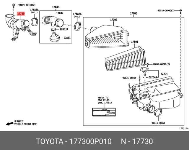 Genuine OE precleaner assy, air w/hose, 177300P010 for TOYOTA 17730-0P010