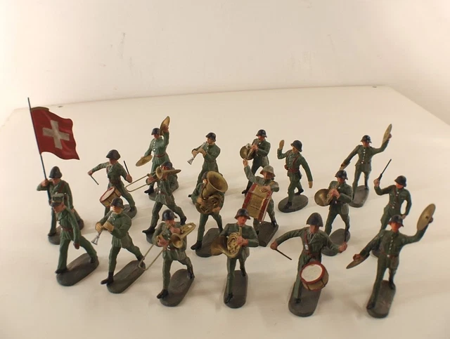 Lot Elastolin 18 Soldats Suisses Musique Défilé 1939 - 65 Mm - Rare