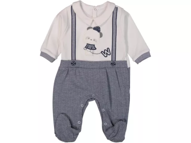 NEU Baby Strampler Einteiler Hosenträger Jungen Taufe Hochzeit Blau 56 62 68 74